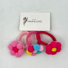 Carte de 3 pièces  élastiques à cheveux avec fleur de pompons