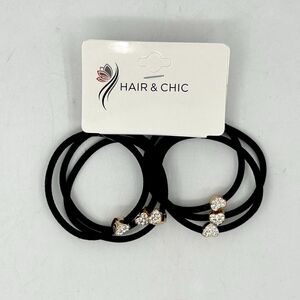 Carte de 6 pièces élastiques à cheveux teinte noir avec  une petite cœur sertis de strass