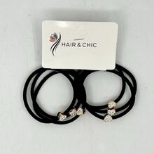 Carte de 6 pièces élastiques à cheveux teinte noir avec  une petite cœur sertis de strass
