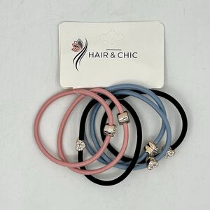 Carte de 6 pièces élastiques à cheveux en 3 teintes mixtes avec petite cœur sertis de strass
