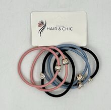 Carte de 6 pièces élastiques à cheveux en 3 teintes mixtes avec petite cœur sertis de strass