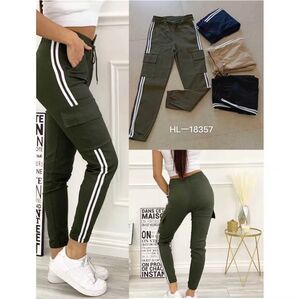 Pantalon cargo double bandes taille élastiquée avec lien de serrage