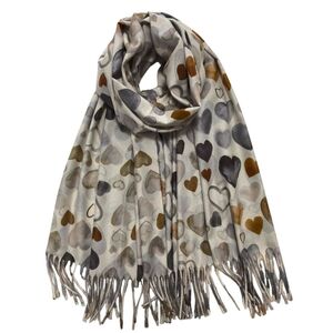 Écharpe d’hiver imprimée de jolis cœurs finie par des franges - 3 pièces