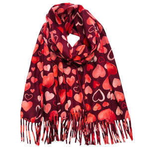 Écharpe d’hiver imprimée de jolis cœurs finie par des franges - 3 pièces