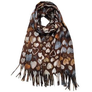 Écharpe d’hiver imprimée de jolis cœurs finie par des franges - 3 pièces