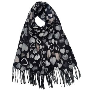 Écharpe d’hiver imprimée de jolis cœurs finie par des franges - 3 pièces