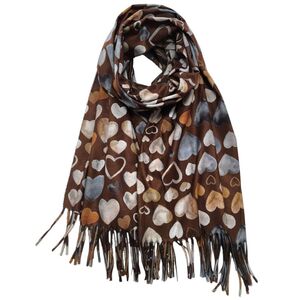 Écharpe d’hiver imprimée de jolis cœurs finie par des franges - 12 pièces