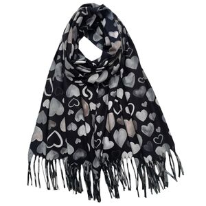 Écharpe d’hiver imprimée de jolis cœurs finie par des franges - 12 pièces