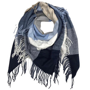 Grand foulard doux et chaud à motif de carreaux rehaussé de franges - 3 pièces