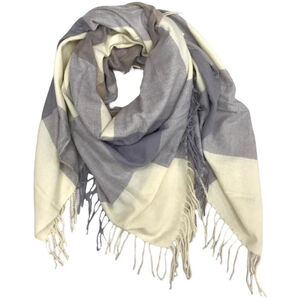 Grand foulard doux et chaud à motif de carreaux rehaussé de franges - 3 pièces