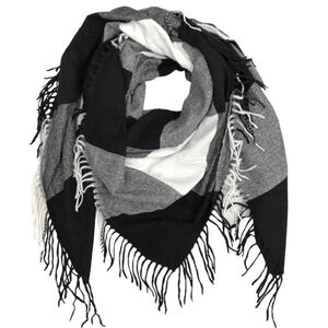 Grand foulard doux et chaud à motif de carreaux rehaussé de franges - 3 pièces