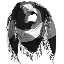 Grand foulard doux et chaud à motif de carreaux rehaussé de franges - 3 pièces