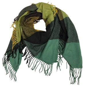 Grand foulard doux et chaud à motif de carreaux rehaussé de franges - 3 pièces