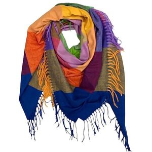 Grand foulard doux et chaud à motif de carreaux rehaussé de franges - 12 pièces