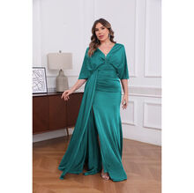 Robe de soirée longue grande taille à manches fluides et fente latérale