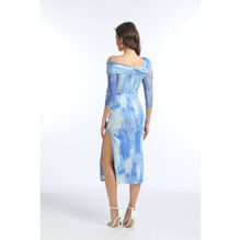 Robe coupe fourreau asymétrique imprimée tie-dye avec fente et manches 3/4