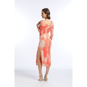 Robe coupe fourreau asymétrique imprimée tie-dye avec fente et manches 3/4