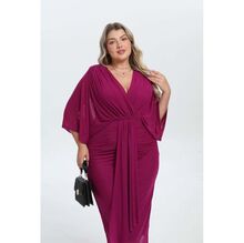 Robe de cérémonie à coupe midi drapée et manches chauve-souris pour grande taille