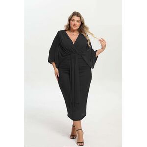 Robe de cérémonie à coupe midi drapée et manches chauve-souris pour grande taille