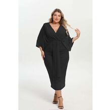 Robe de cérémonie à coupe midi drapée et manches chauve-souris pour grande taille