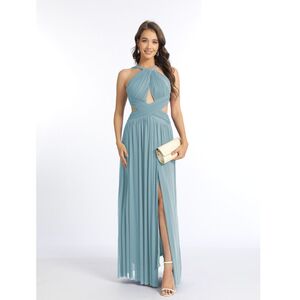 Robe de soirée en tulle drapée à col licou et découpe au niveau des hanches