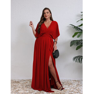 Robe maxi grande taille décolleté croisé et manches fluides avec fente raffinée