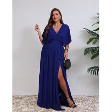 Robe maxi grande taille décolleté croisé et manches fluides avec fente raffinée