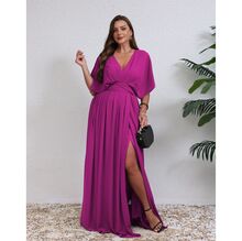 Robe maxi grande taille décolleté croisé et manches fluides avec fente raffinée