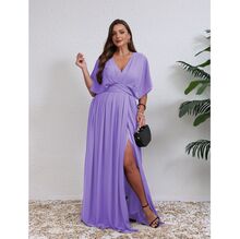 Robe maxi grande taille décolleté croisé et manches fluides avec fente raffinée