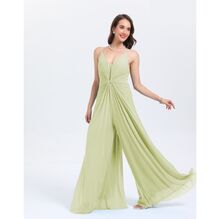 Combi-pantalon à décolleté en V avec fines bretelles détail central drapé