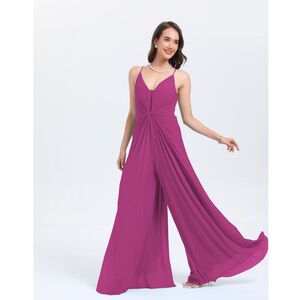 Combi-pantalon à décolleté en V avec fines bretelles détail central drapé