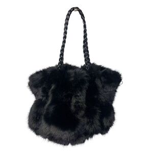 Sac fourre-tout plissé en fausse fourrure luxueuse à anses tressées