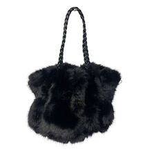 Sac fourre-tout plissé en fausse fourrure luxueuse à anses tressées