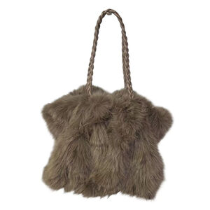 Sac fourre-tout plissé en fausse fourrure luxueuse à anses tressées