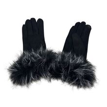 Gants en suédine douce avec fausse fourrure au niveau du poignet