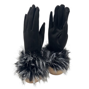 Gants en suédine douce avec fausse fourrure au niveau du poignet