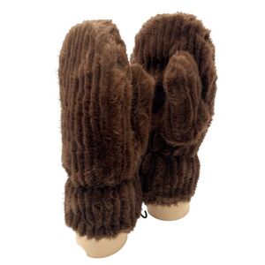 Moufles en fausse fourrure unie avec des fines côtes verticales