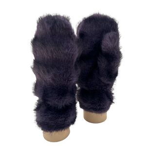 Moufles épaisses en fausse fourrure design rayé sophistiqué