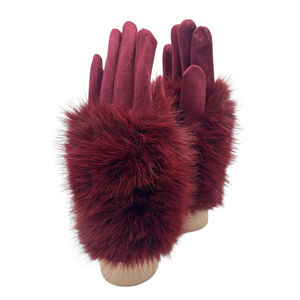 Gants élégants en suédine pour femme avec fausse fourrure