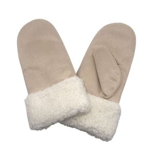 Moufles en simili daim à large revers de bouclette imitation mouton