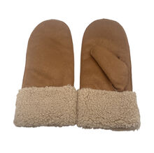 Moufles en simili daim à large revers de bouclette imitation mouton