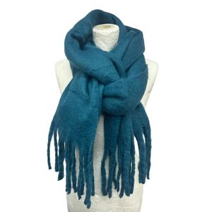 Écharpe chaude au tissage épais uni à grosses franges - 3 pièces