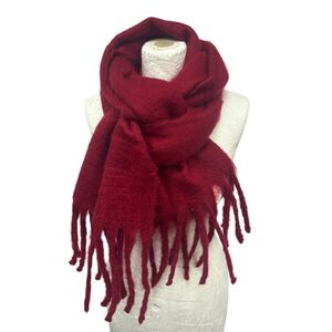 Écharpe chaude au tissage épais uni à grosses franges - 3 pièces