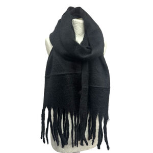 Écharpe chaude au tissage épais uni à grosses franges - 3 pièces
