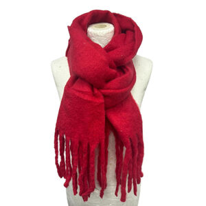 Écharpe chaude au tissage épais uni à grosses franges - 3 pièces