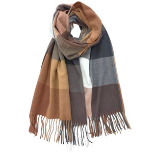 Écharpe imprimée carreaux colorés avec des franges - 3 pièces