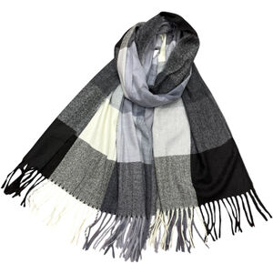 Écharpe imprimée carreaux colorés avec des franges - 3 pièces