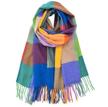 Écharpe imprimée carreaux colorés avec des franges - 3 pièces