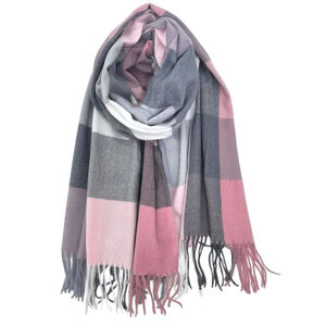 Écharpe imprimée carreaux colorés avec des franges - 12 pièces