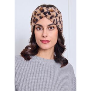 Bandeau en fausse fourrure à motif léopard et torsade avant - 3 pcs